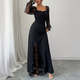 Dili Elegant Temperament Hollow Long Sleeve Long Skirt Dress Women's Dress 2025 Autumn And Winter