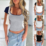 Dili 2025 Spring/Summer Y2K Sexy Tui U-Necked Short-Sleeved Top Women's T-Shirt