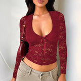 Dija Y2K Hottie Style Sexy Long-Sleeved T-Shirt Lace Women's Clothing 2025 Autumn And Winter