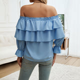 Dili 2025 Autumn And Winter Women's Temperament Loose Folded Shoulder Lantern Sleeve Top