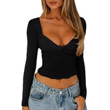 Dili 2025 Spring/Summer Blouse Women's Y2K Sexy Low-Chest Kinky Mb Long-Sleeved T-Shirt Girl