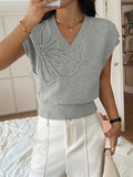 Dili Leisure Vacation Deep V Solid Color Short Sleeve Sweater Women's Winter 2025