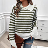 Dili Casual Simple Wind Stripe Collar Women's Sweater Women's Clothing 2025 Spring And Summer