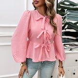 Dili 2025 Autumn And Winter Coat Women Casual Bubble Sleeves Round Neck Loose Long-Sleeved Shirt Woman