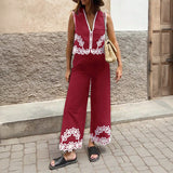 Dili 2025 Spring And Summer Leisure Holiday Wind Bomichian Geometric Trousers Suit Woman