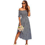 Dili Independent Research And Development Design Printing Dress 2025 Summer Shoulder Casual A-Shaped Dress Bubble Sleeve