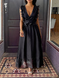 Dili Elegant Temperament Windy Style V Solid Dress Dress Women's Dress 2025 Autumn And Winter