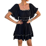 Dili 2025 Spring And Summer Leisure Holiday Wind Solid Wood Ear With Short-Sleeved Dress Women's Skirt
