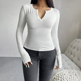 Dili 2025 Autumn And Winter Top Women's Y2K Temperament V-Neck Button Long-Sleeved T-Shirt