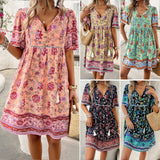 Dili Women's Clothing 2025 Spring And Summer Holiday Wind Print Short-Sleeved Dress