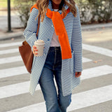 Dili 2025 Autumn And Winter New Temperament Striped Cardigan Knitted Long-Sleeved Jacket Women's Clothing
