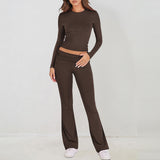 Dili Women's Clothing 2025 Spring And Summer Casual Solid Color Long-Sleeved Knitted Trousers Set