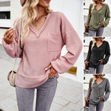 Dili Solid Color Knitted Women 2025 Autumn/Winter V-Neck Long Sleeve Blouse