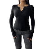 Dili 2025 Autumn And Winter Top Women's Y2K Temperament V-Neck Button Long-Sleeved T-Shirt