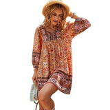 Self-Directed Casual Holiday Style Dress 2025 Summer Print V Collar Women's Clothing