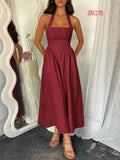 Dili 2025 Spring And Summer Leisure Resort Wind Solid Color High-Waistless Sleeveless Hanging Neck Dress Women's Dress