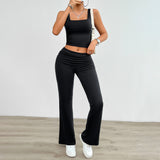 Dili Women's Clothing 2025 Spring And Summer Leisure Knitted Solid Color Vest Leggings Set
