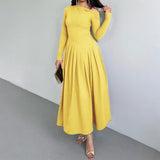 Dili Elegant High-Waist Long Sleeve Long Skirt Dress Women's Dress 2025 Autumn And Winter