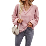 Dili Solid Color Knitted Women 2025 Autumn/Winter V-Neck Long Sleeve Blouse
