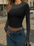 Dili Casual Commuting Wind Solid Color Under-Sleeved Shirt T-Shirt Women's Clothing 2025 Autumn And Winter