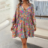 Dili Women's Clothing 2025 Spring And Summer Leisure Vacation People Cotton Print Long-Sleeved Dress