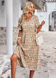 Dili Independent Research And Development Design Printing V-Neck Short-Sleeved Dress Dress 2025 Summer Women's Fashion